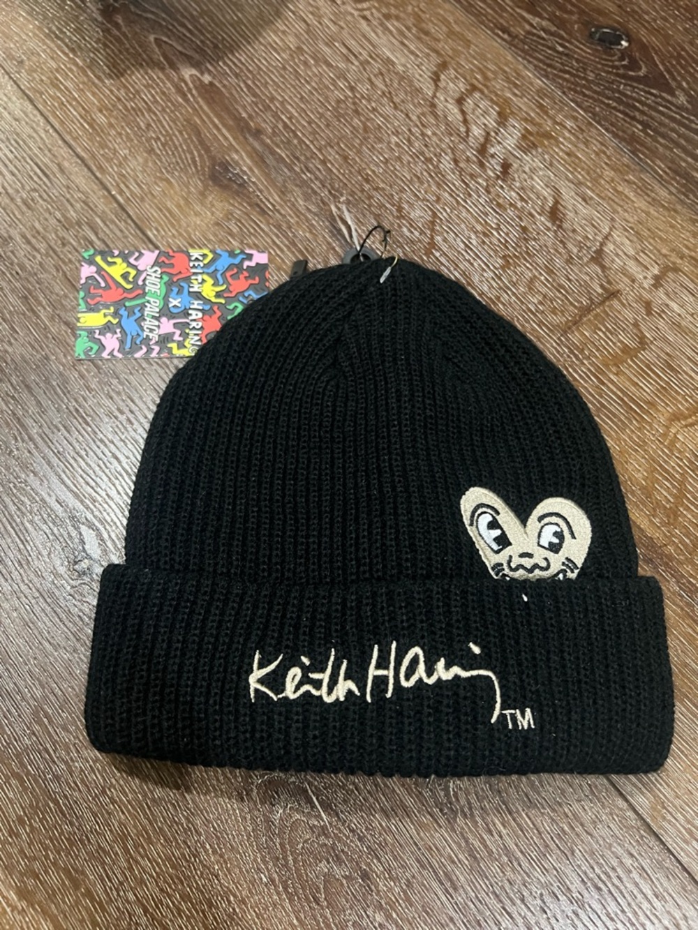 NWT Keith Haring Beanie Hat with Heart Motif OS black